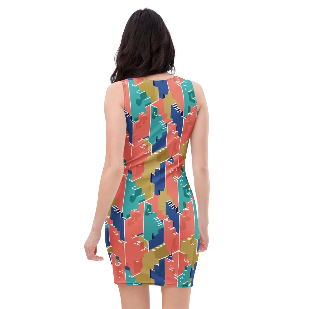 Coral Skyline on Bodycon Dress — Back