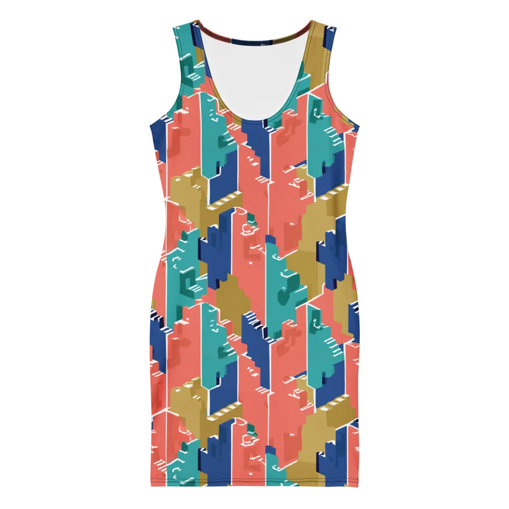 Coral Skyline on Bodycon Dress — Front
