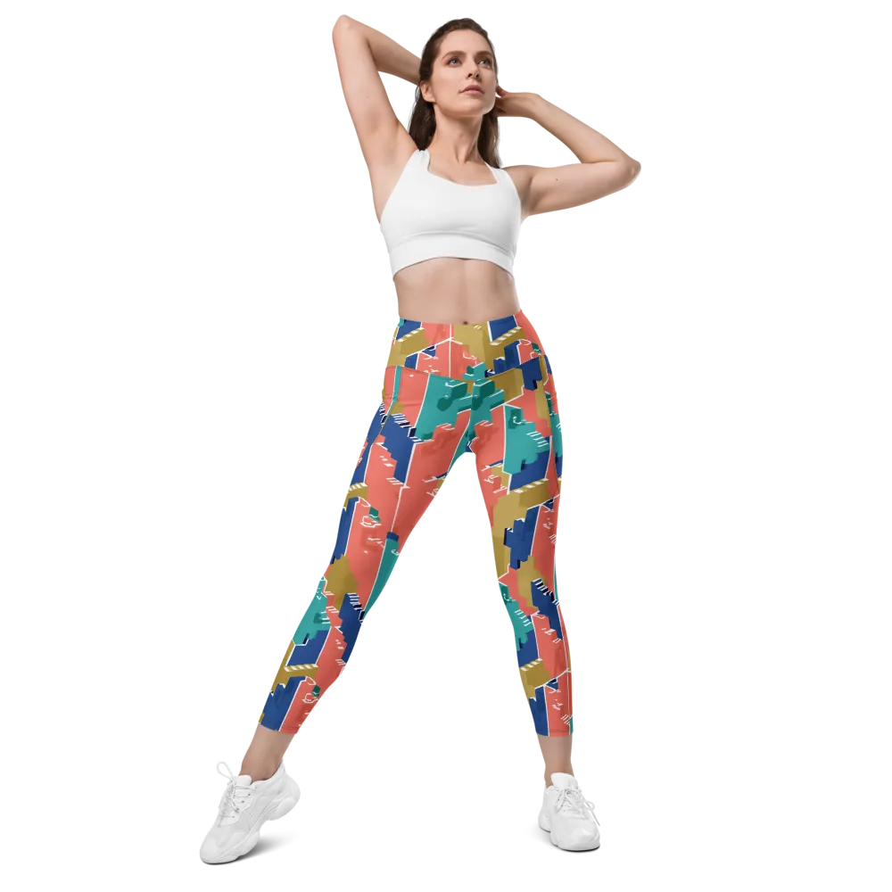 Coral Skyline on Leggings with Pockets — Front