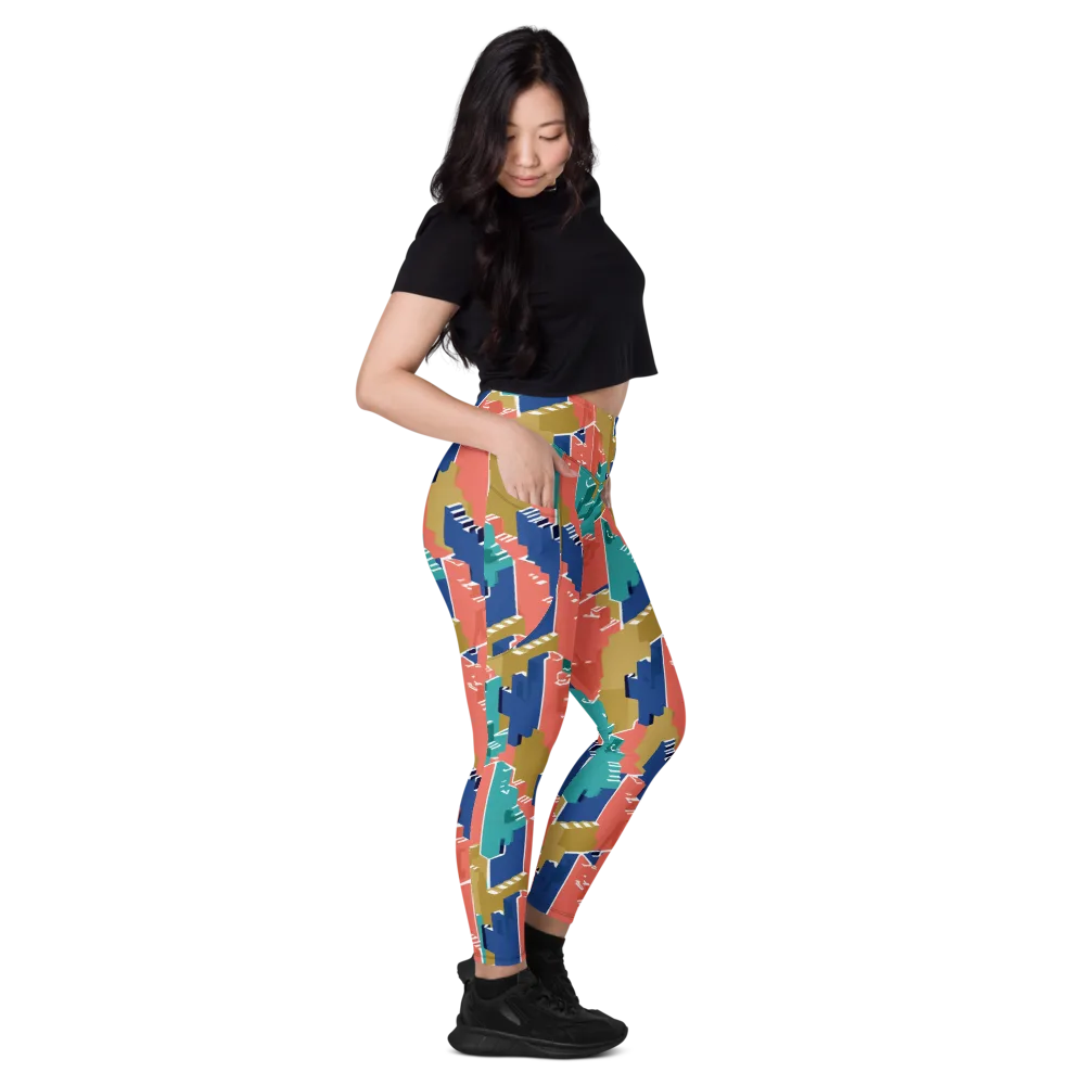 Coral Skyline on Leggings with Pockets — Right