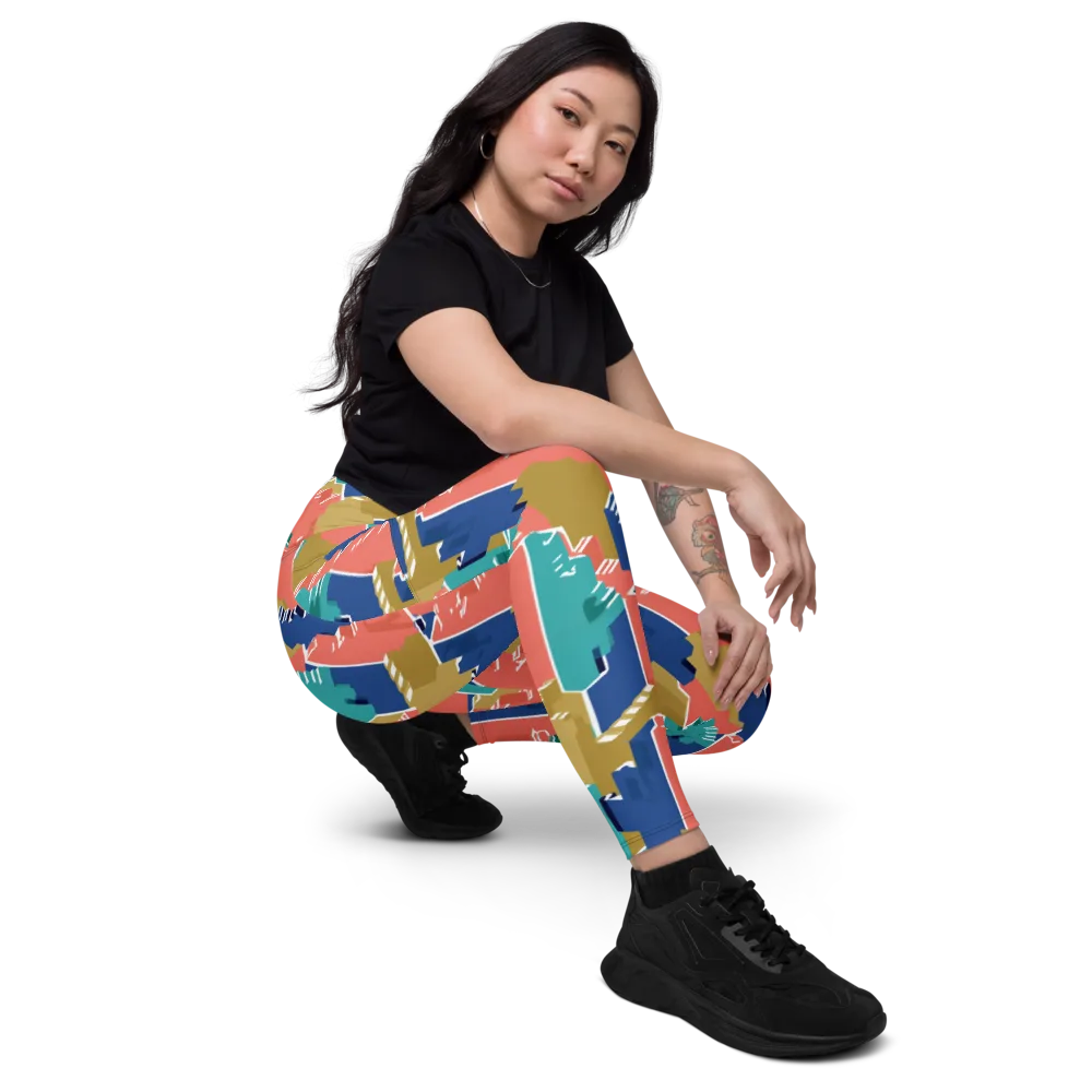Coral Skyline on Leggings with Pockets — Right Front