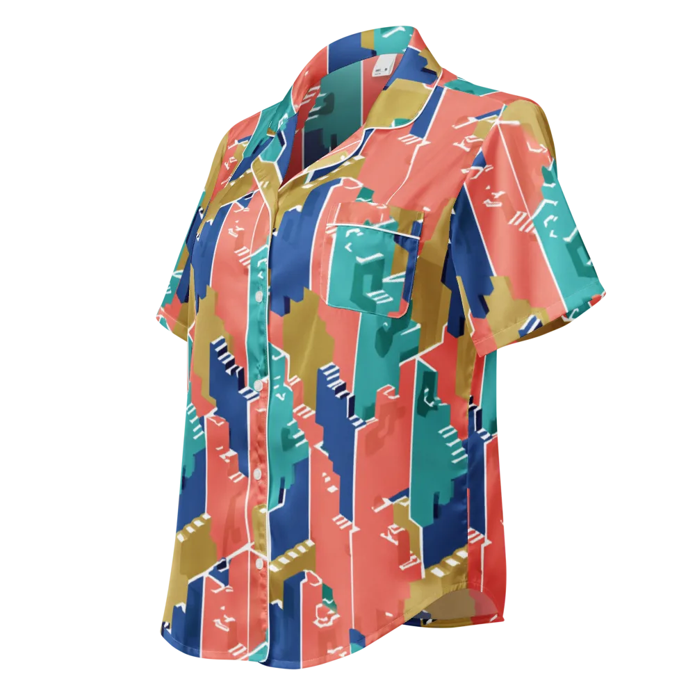 Coral Skyline on Women's Short Sleeve Pajama Top — Left Front