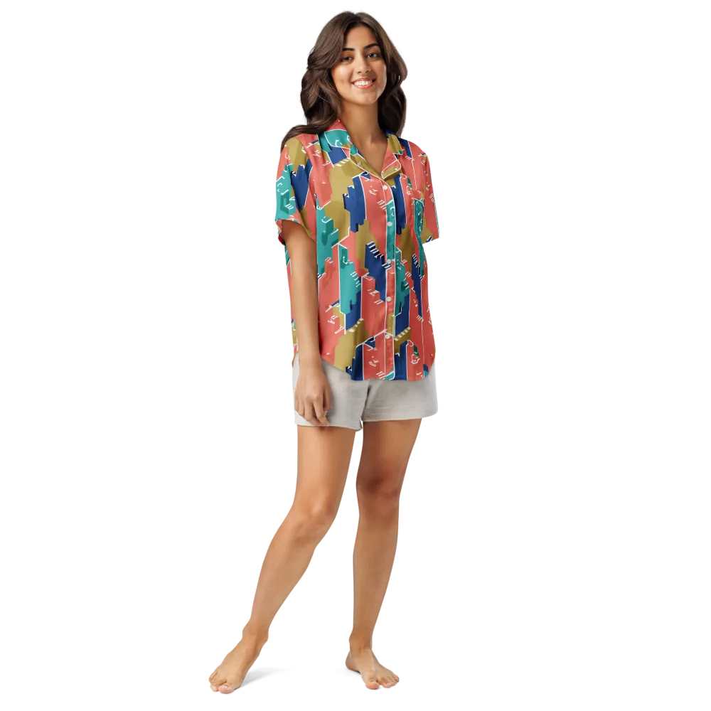 Coral Skyline on Women's Short Sleeve Pajama Top — Front