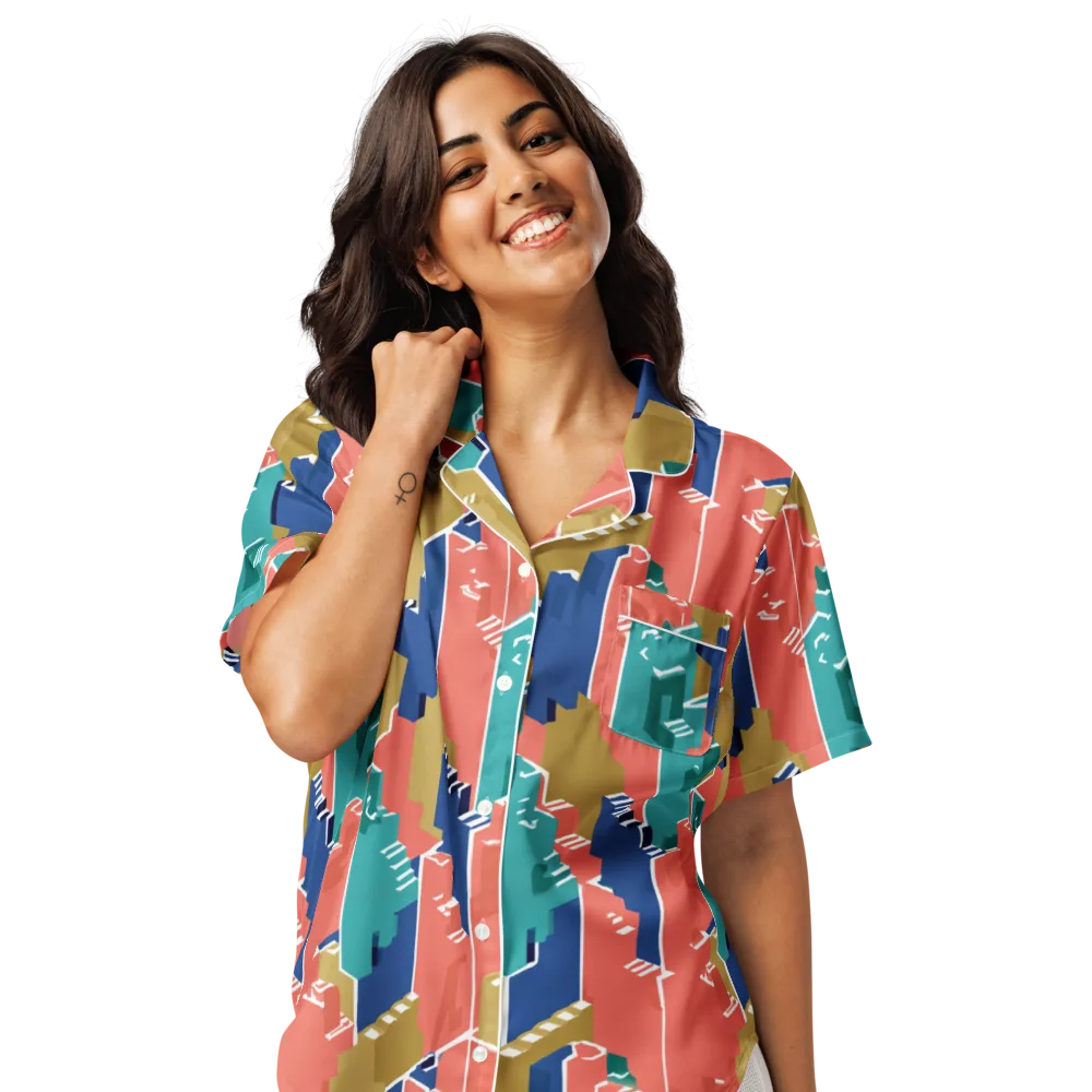Coral Skyline on Women's Short Sleeve Pajama Top — Front