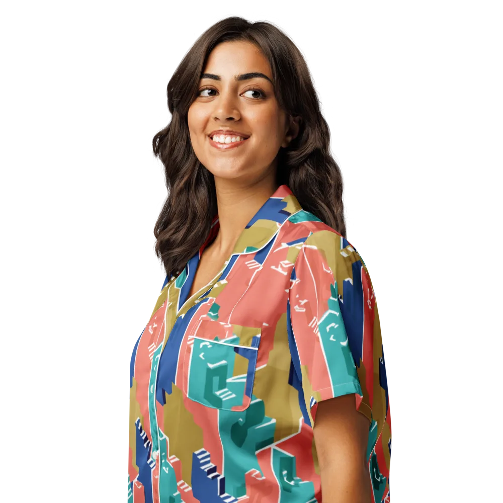 Coral Skyline on Women's Short Sleeve Pajama Top — Left Front