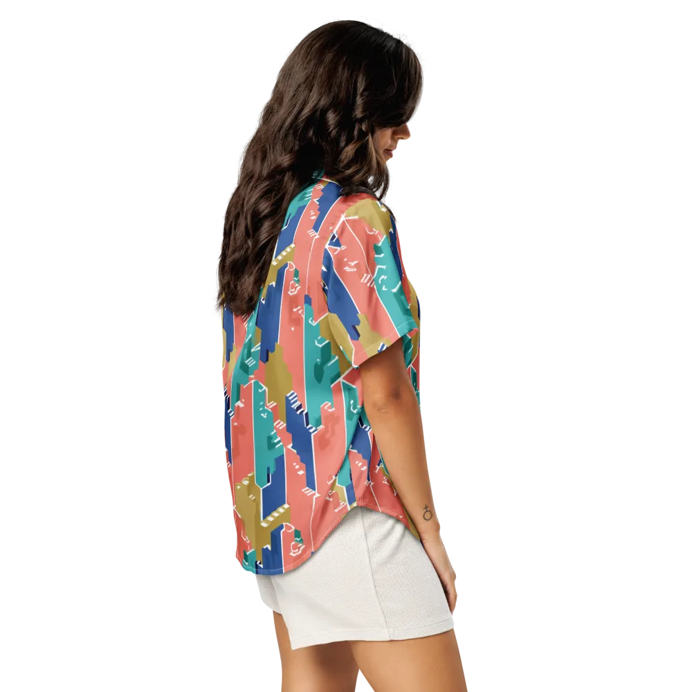 Coral Skyline on Women's Short Sleeve Pajama Top — Right Back