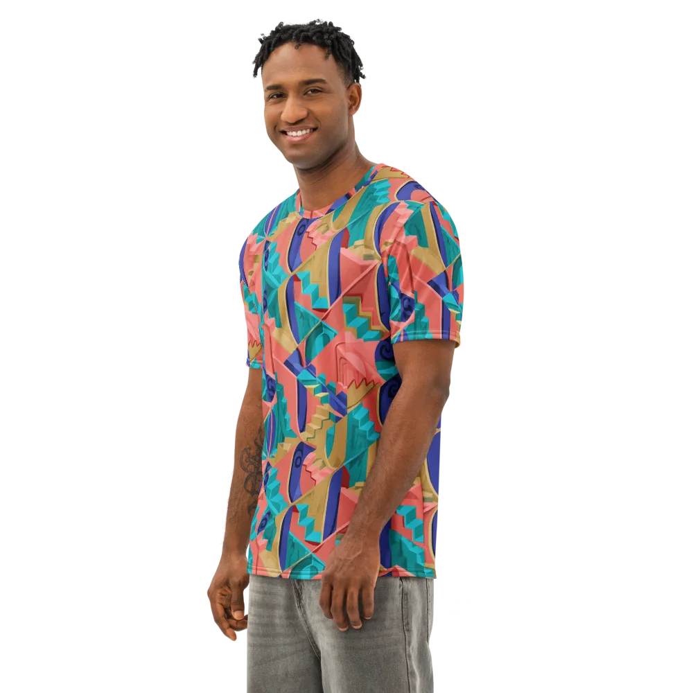 Chromatic Stairwell on Men's Cotton Crew Neck T-Shirt — Left Front