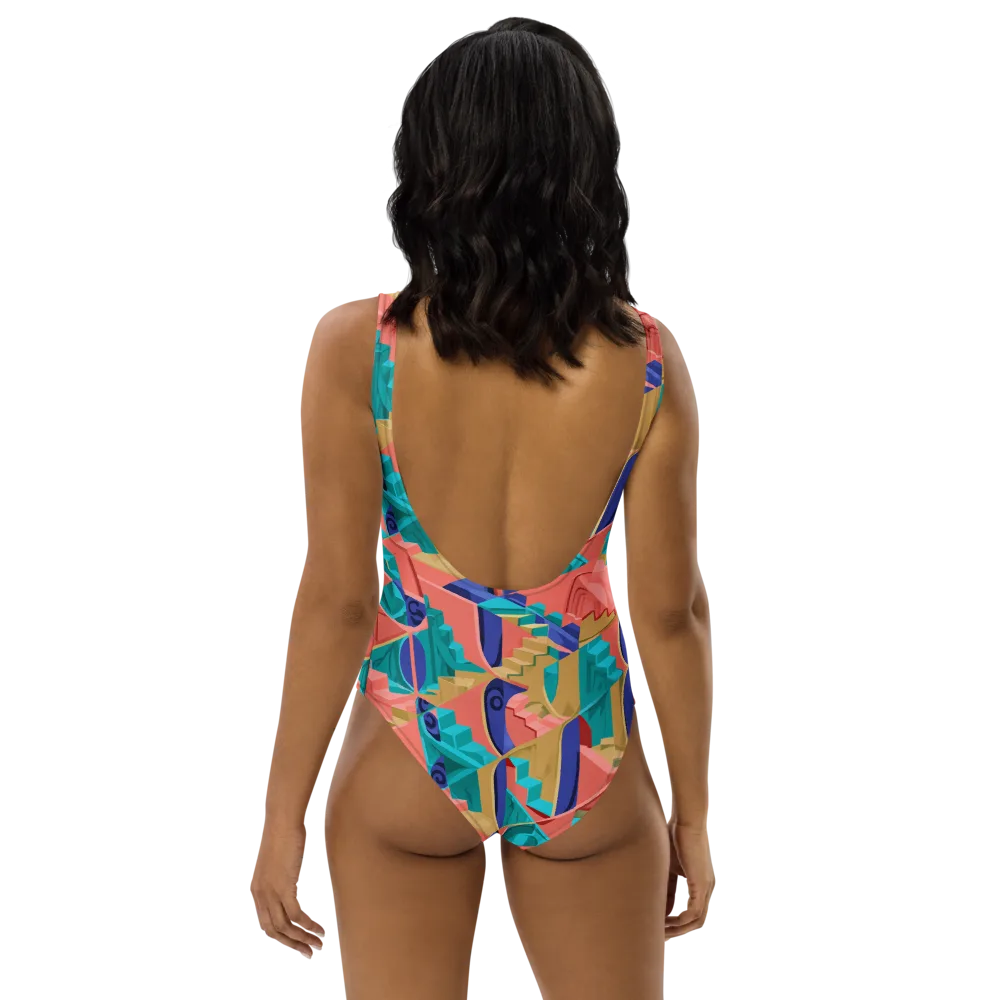 Chromatic Stairwell on One-Piece Swimsuit — Back