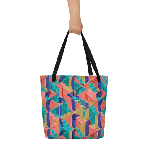 Chromatic Stairwell on a Large Tote Bag W/ Pocket