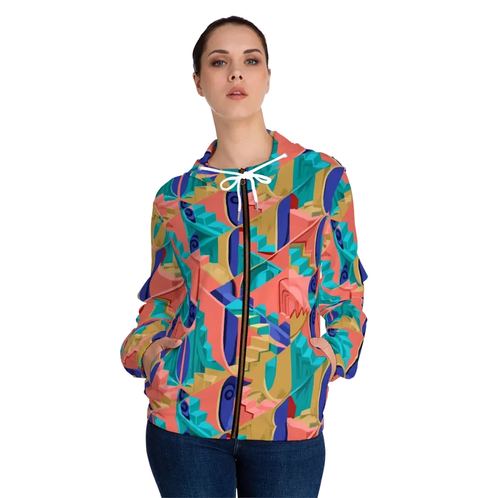 Chromatic Stairwell on Women's Full-Zip Hoodie — Front On Person