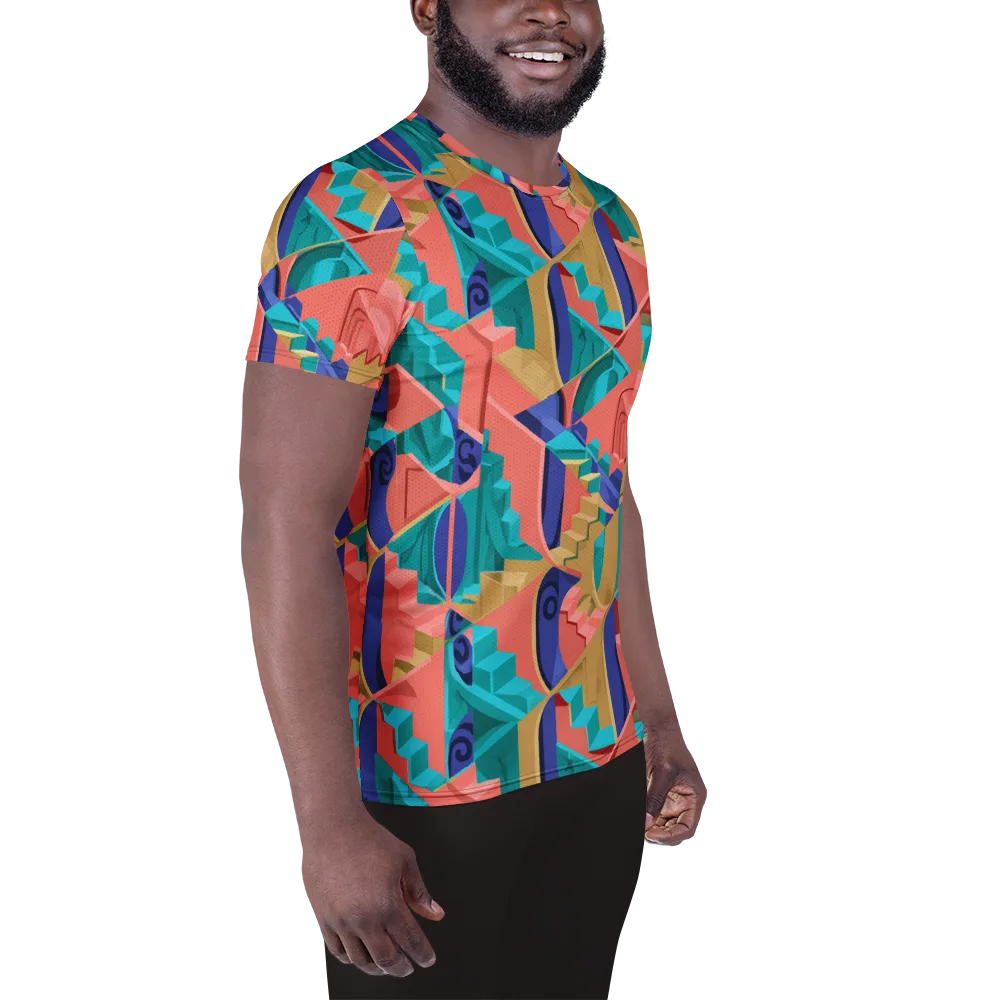 Chromatic Stairwell on Men's Athletic T-Shirt — Right