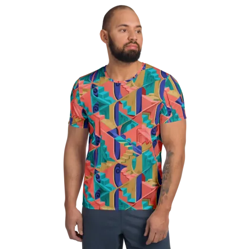 Chromatic Stairwell on a Men's Athletic T-Shirt