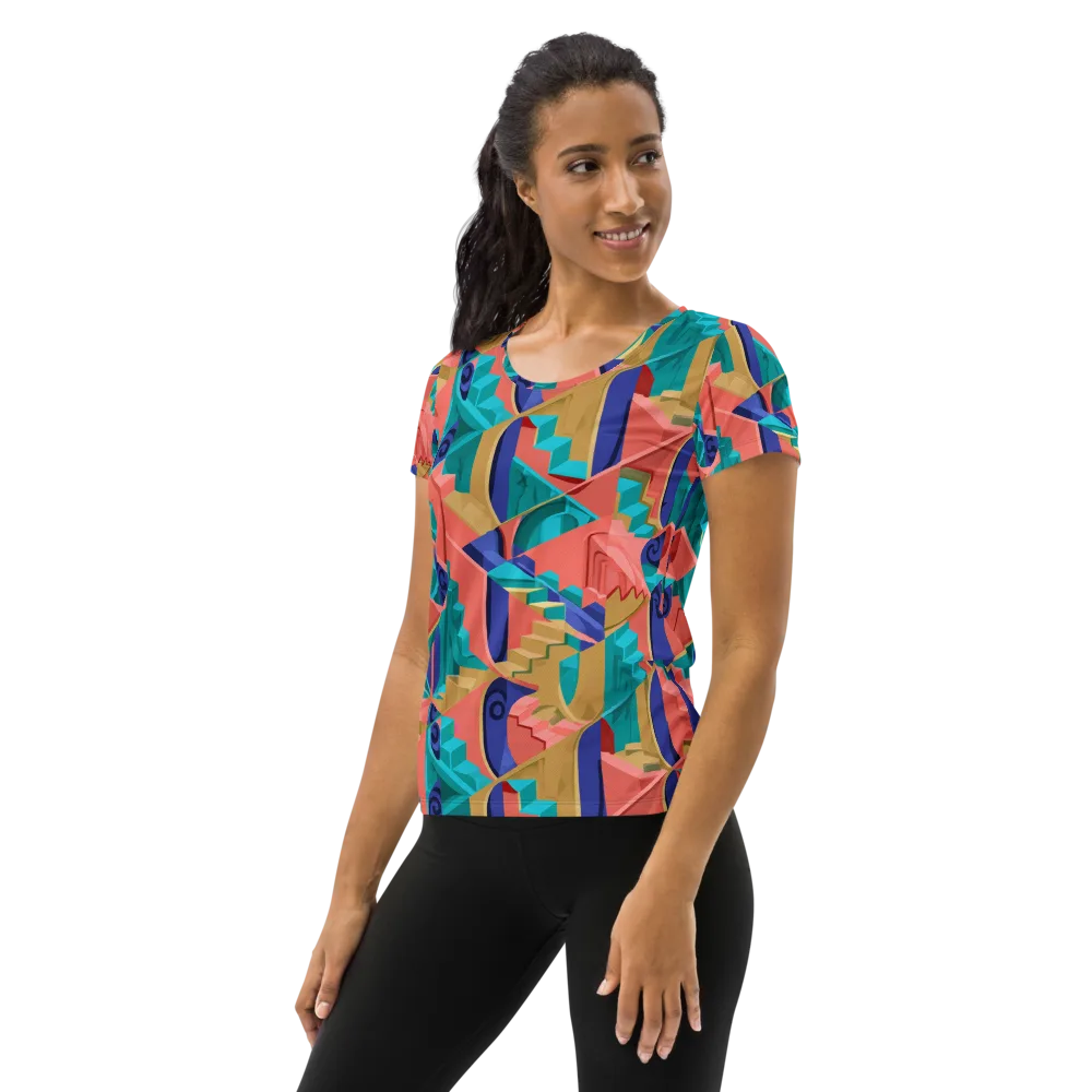 Chromatic Stairwell on Women's Athletic T-Shirt — Left