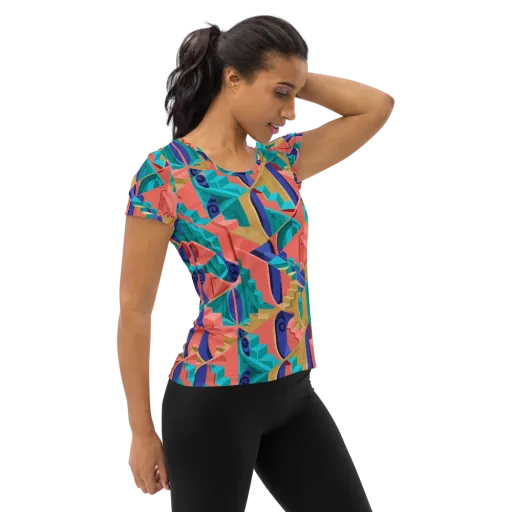 Chromatic Stairwell on a Women's Athletic T-Shirt