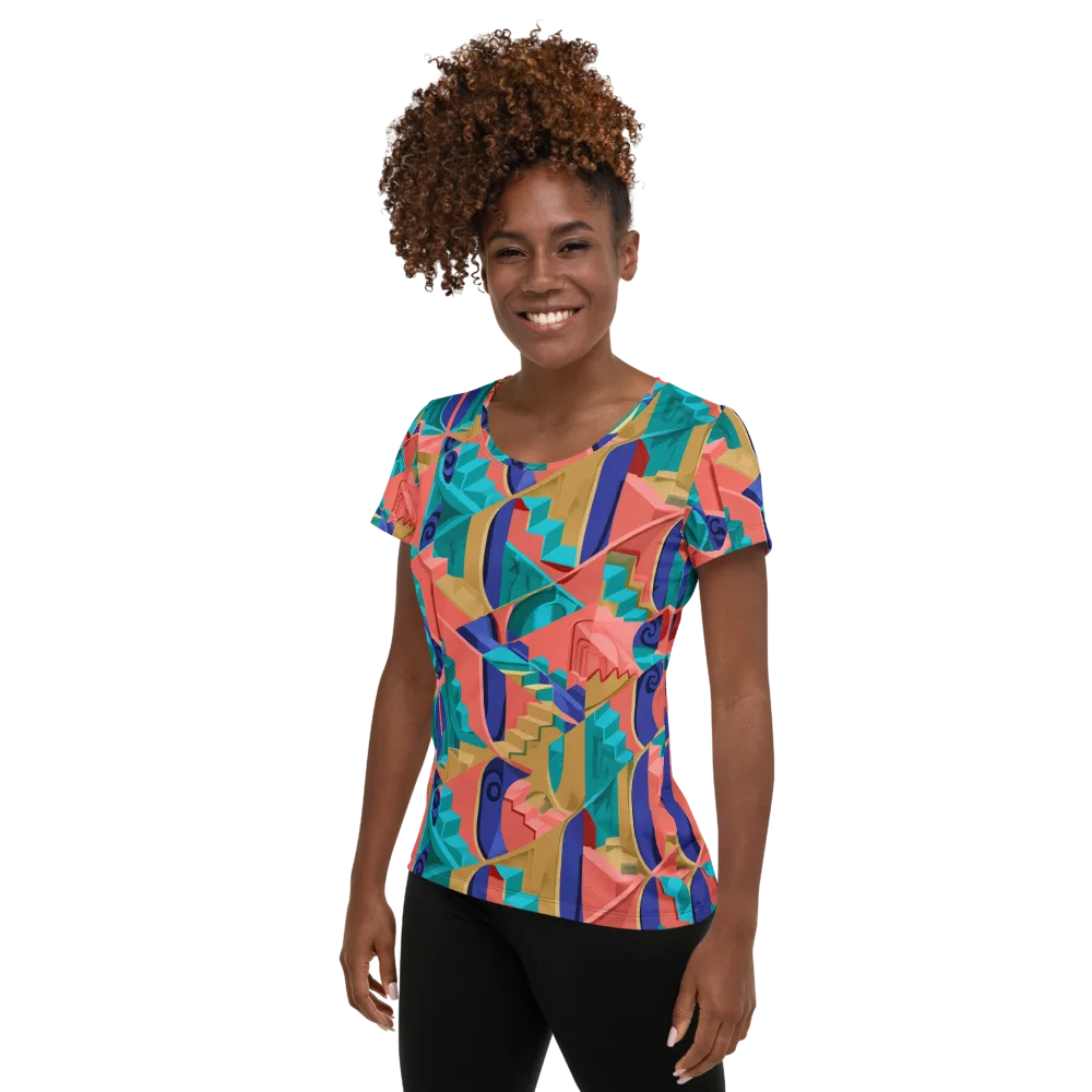 Chromatic Stairwell on Women's Athletic T-Shirt — Left