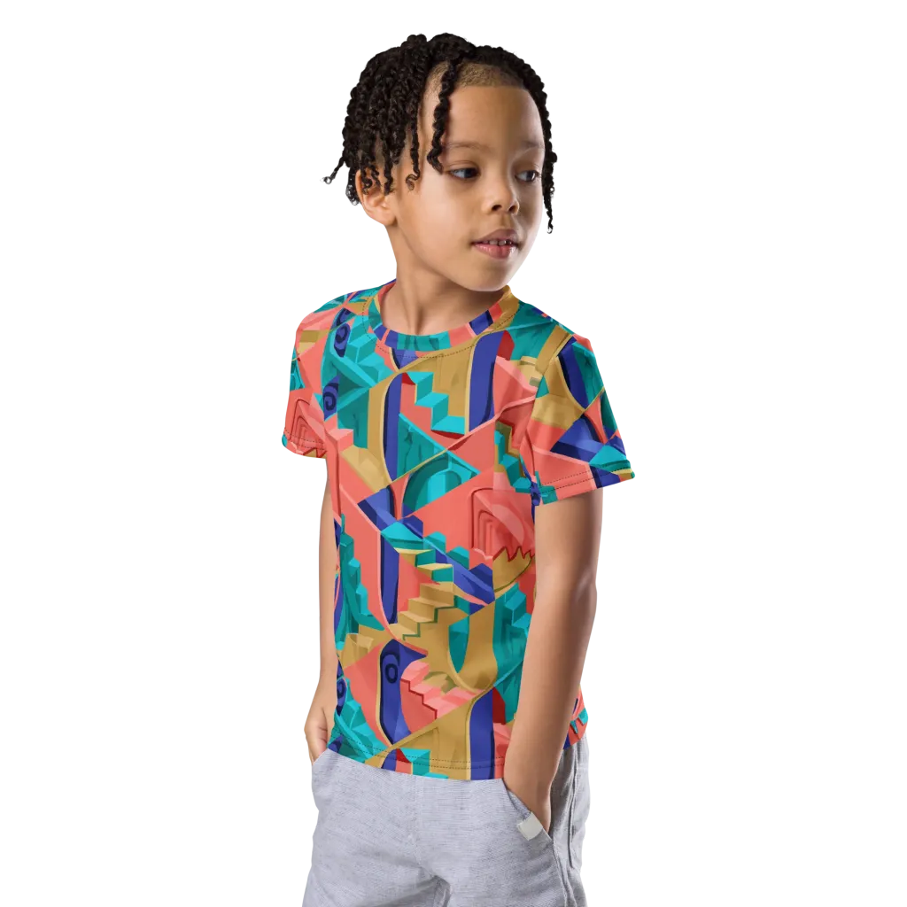 Chromatic Stairwell on Kids Crew Neck T-Shirt — Left Front