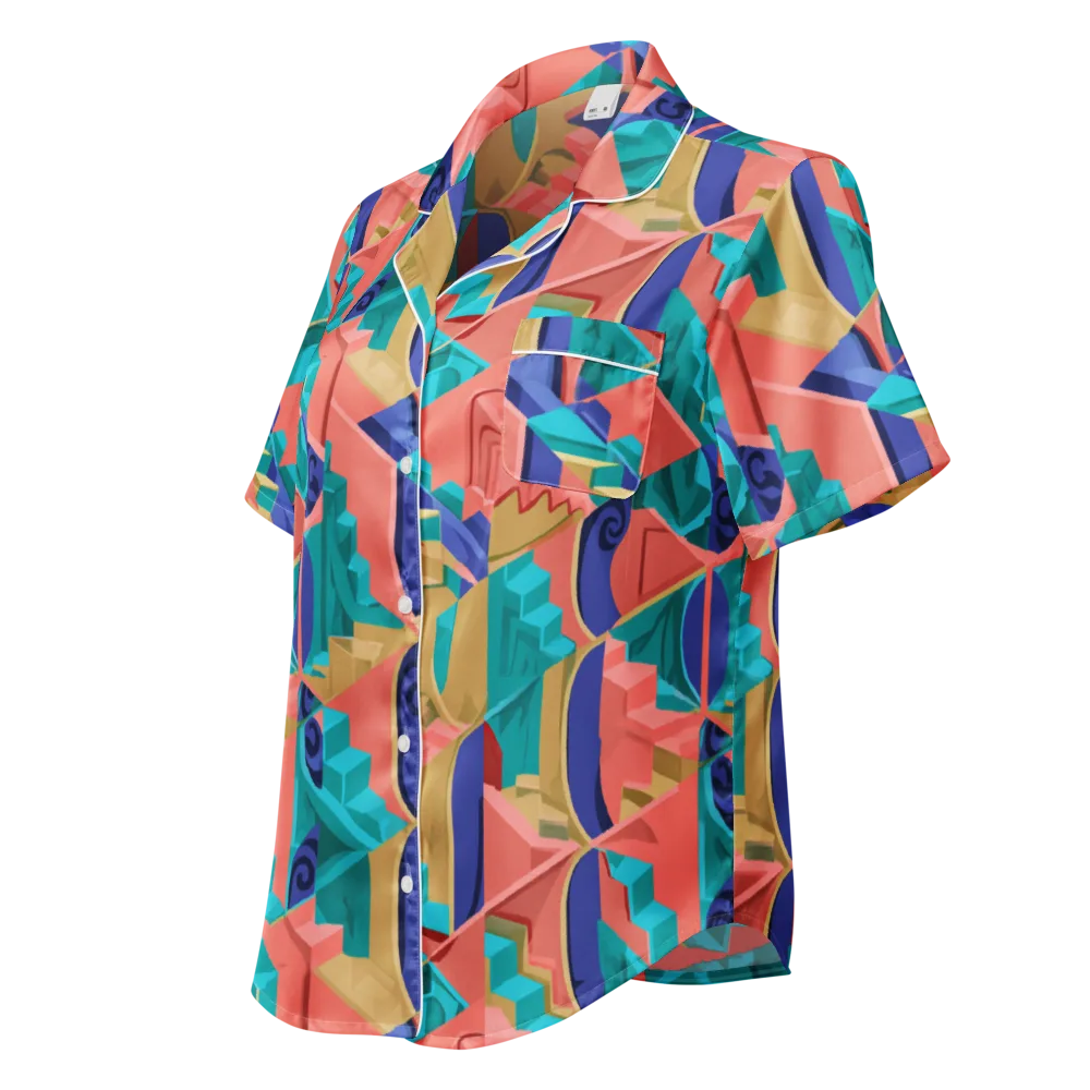 Chromatic Stairwell on Women's Short Sleeve Pajama Top — Left Front
