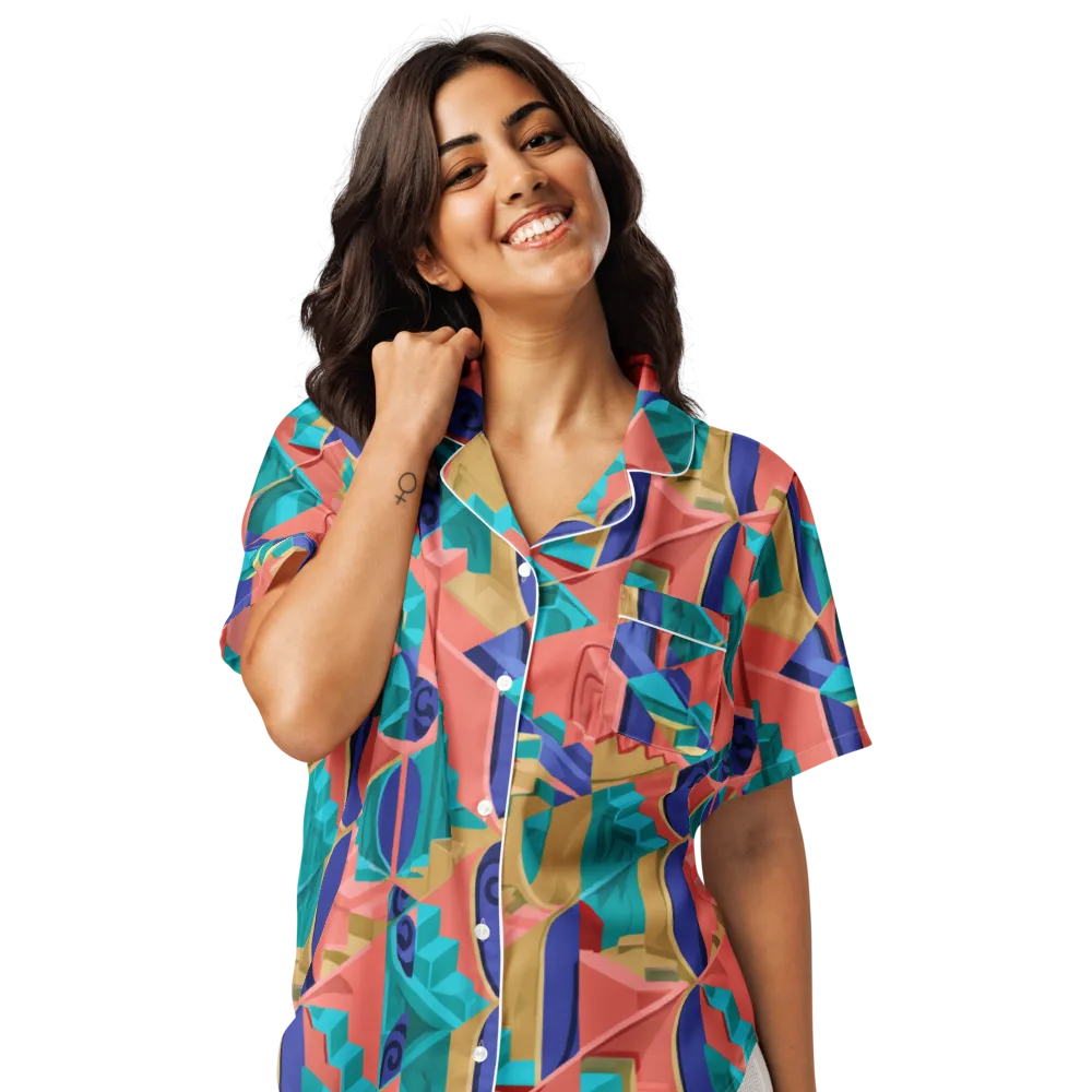 Chromatic Stairwell on Women's Short Sleeve Pajama Top — Front