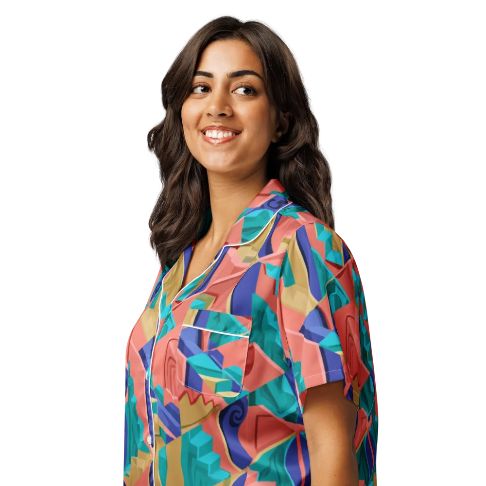 Chromatic Stairwell on Women's Short Sleeve Pajama Top — Left Front