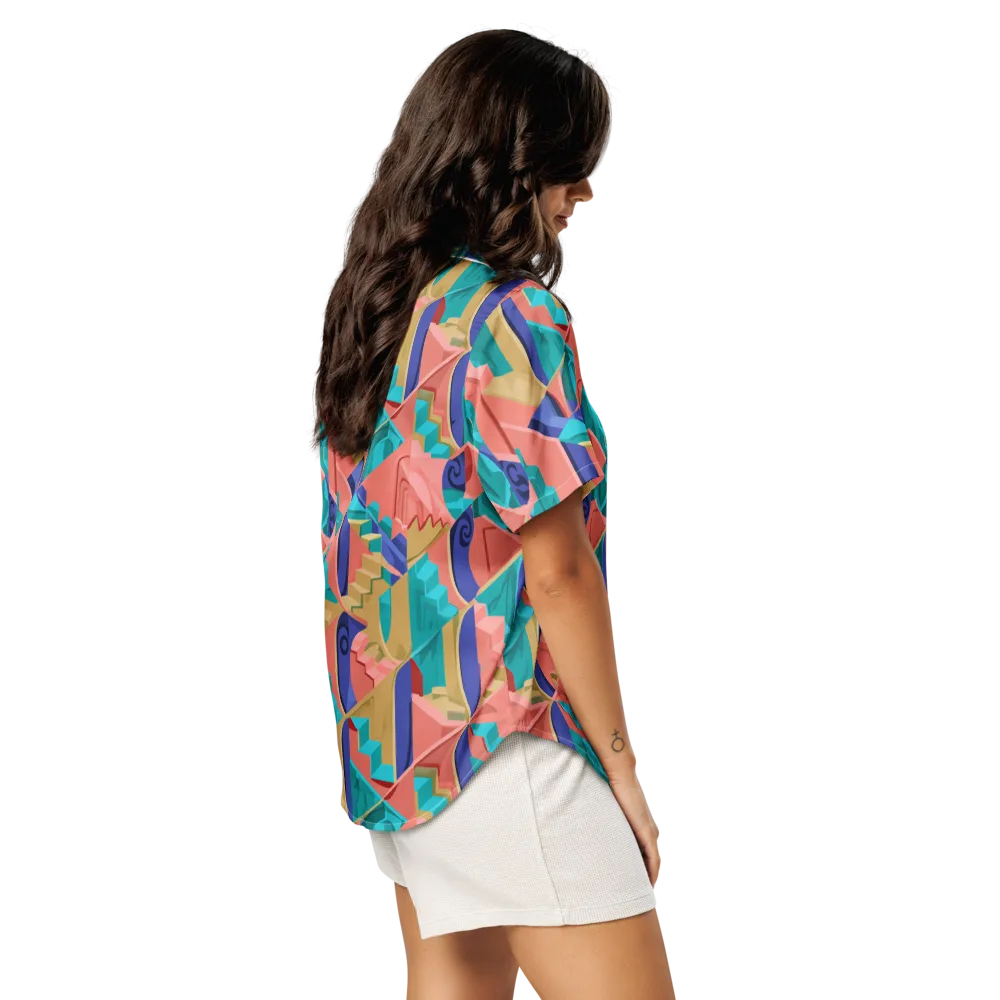 Chromatic Stairwell on Women's Short Sleeve Pajama Top — Right Back