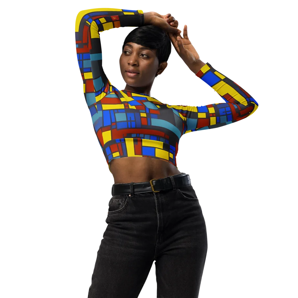 Cobalt Construct on Long Sleeve Crop Top — Front