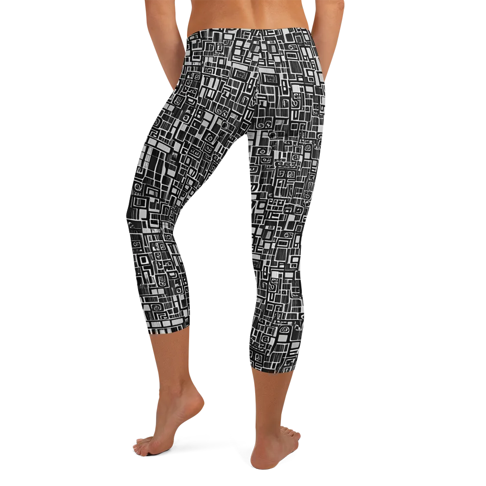 Monochrome Maze on Capri Leggings — Back
