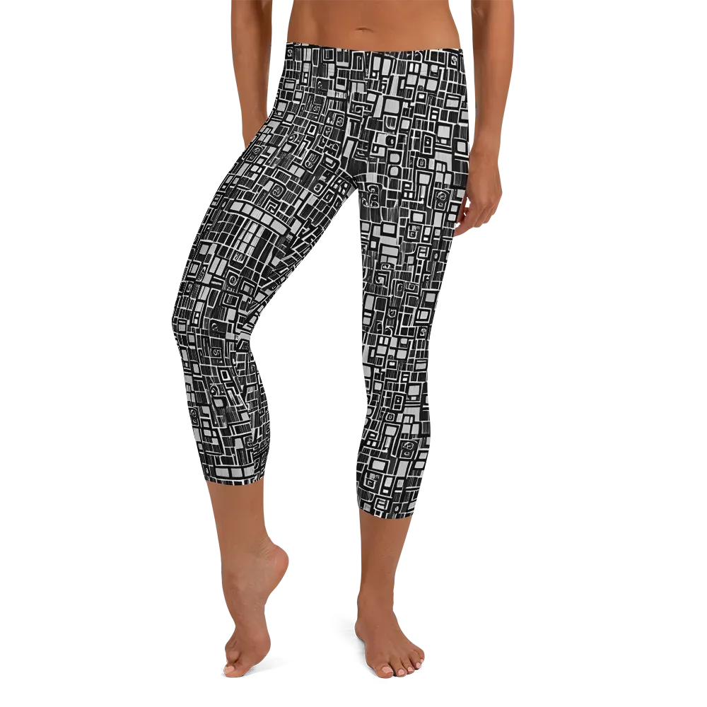 Monochrome Maze on Capri Leggings — Front