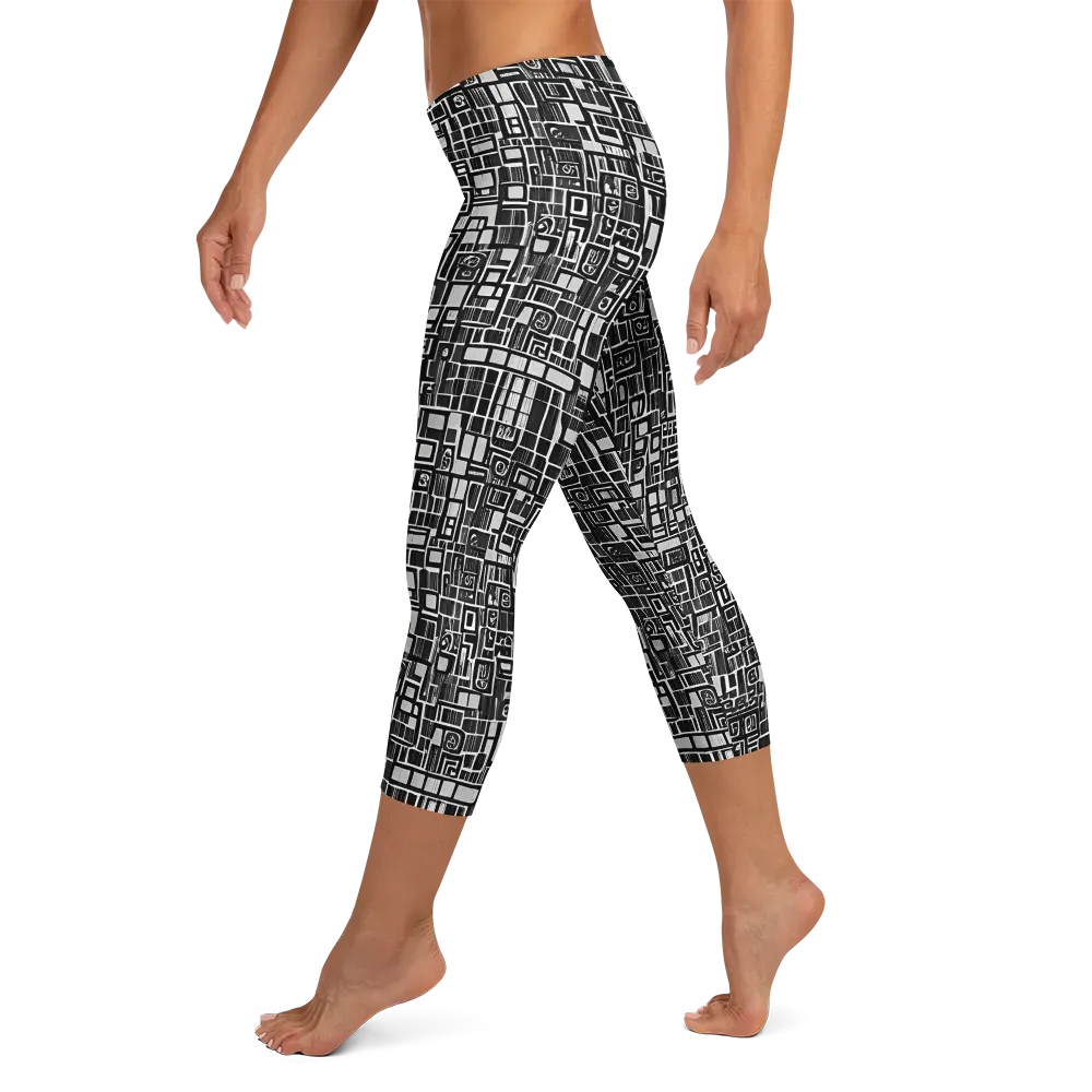 Monochrome Maze on Capri Leggings — Left