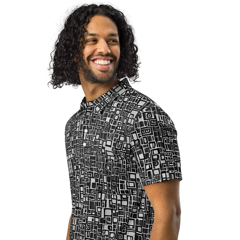 Monochrome Maze on Men's Slim Fit Polo Shirt — Left Front
