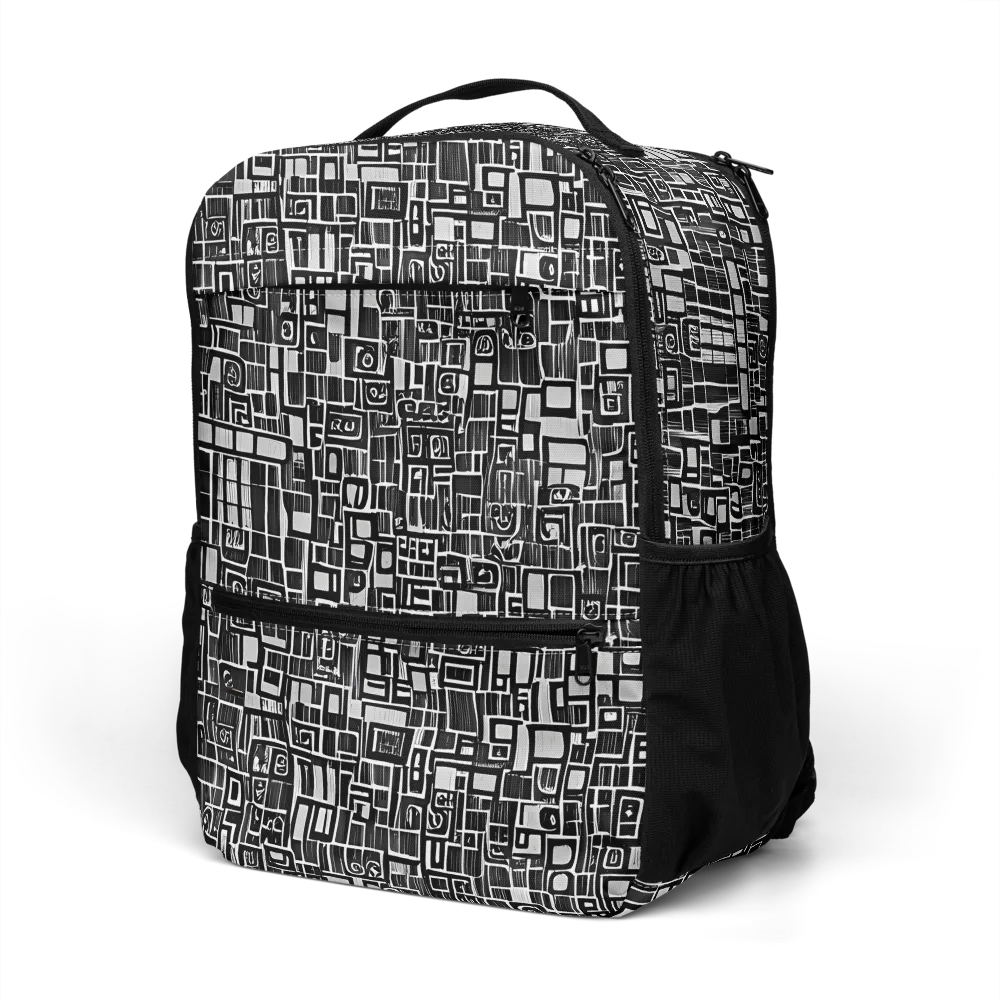 Monochrome Maze on Utility Backpack — Left Front