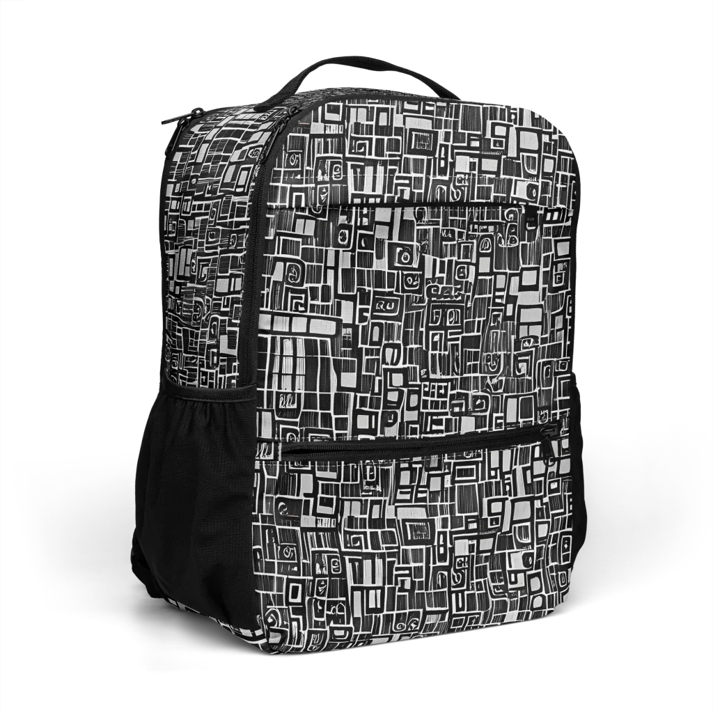 Monochrome Maze on Utility Backpack — Right Front