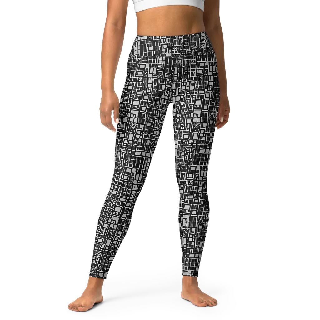 Monochrome Maze on Yoga Leggings — Front