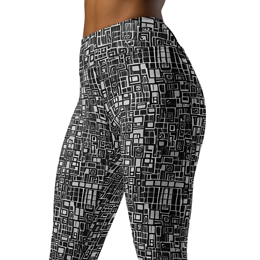 Monochrome Maze on Yoga Leggings — Left Front