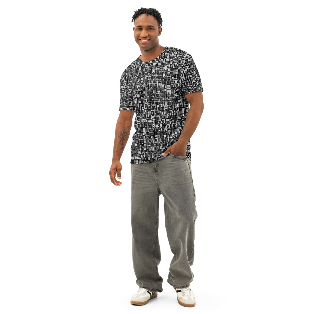 Monochrome Maze on Men's Cotton Crew Neck T-Shirt — Front