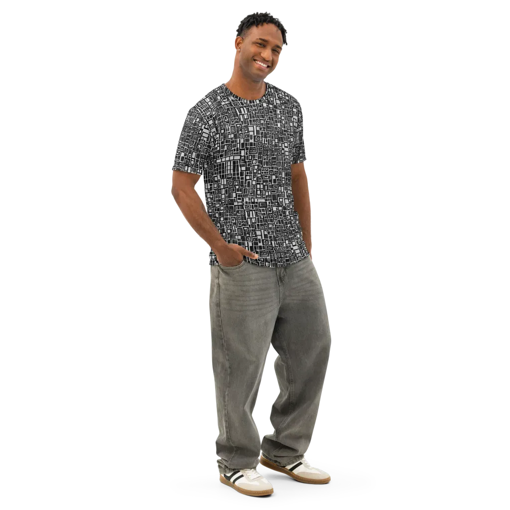 Monochrome Maze on Men's Cotton Crew Neck T-Shirt — Right Front