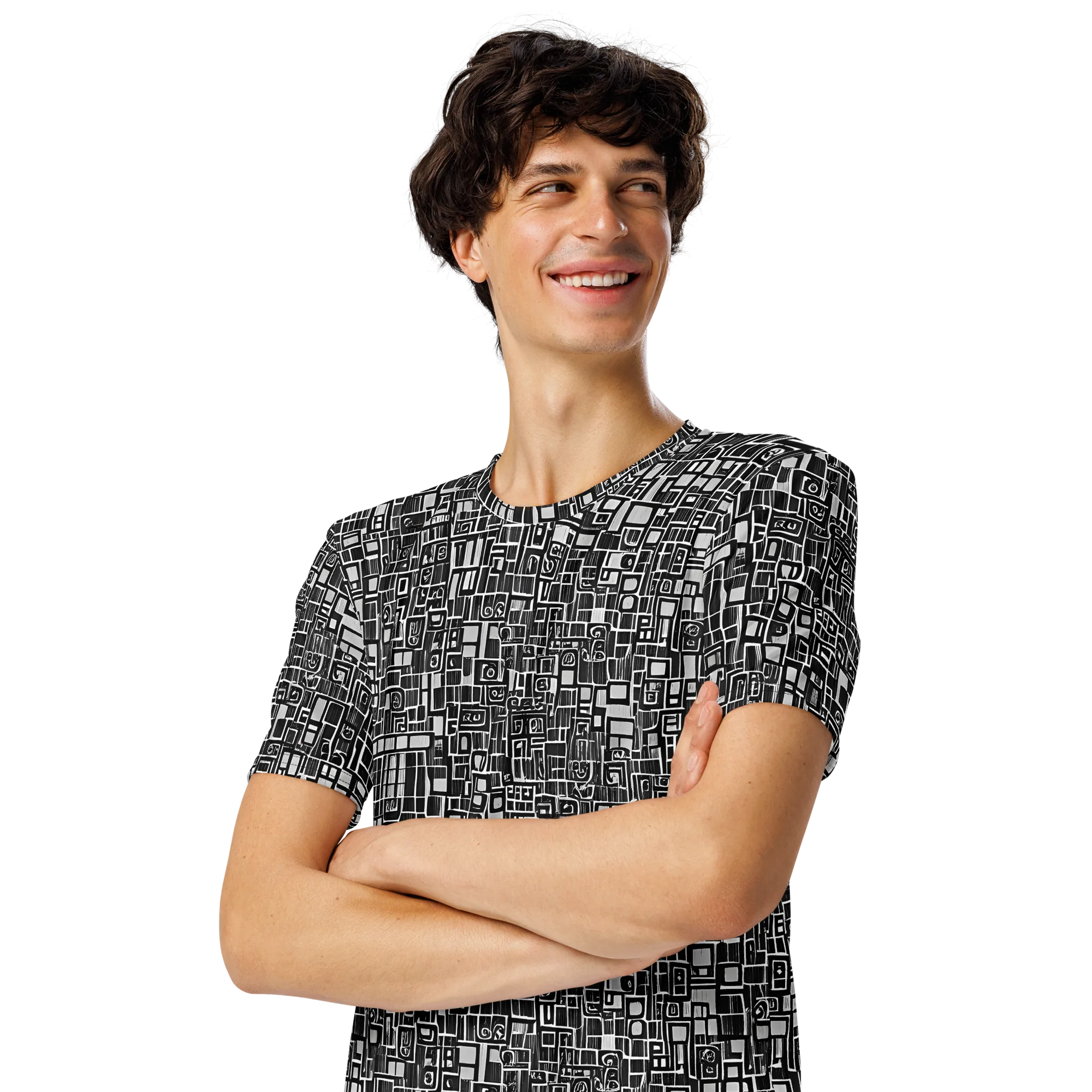 Monochrome Maze on Men's Crew Neck T-Shirt — Left Front