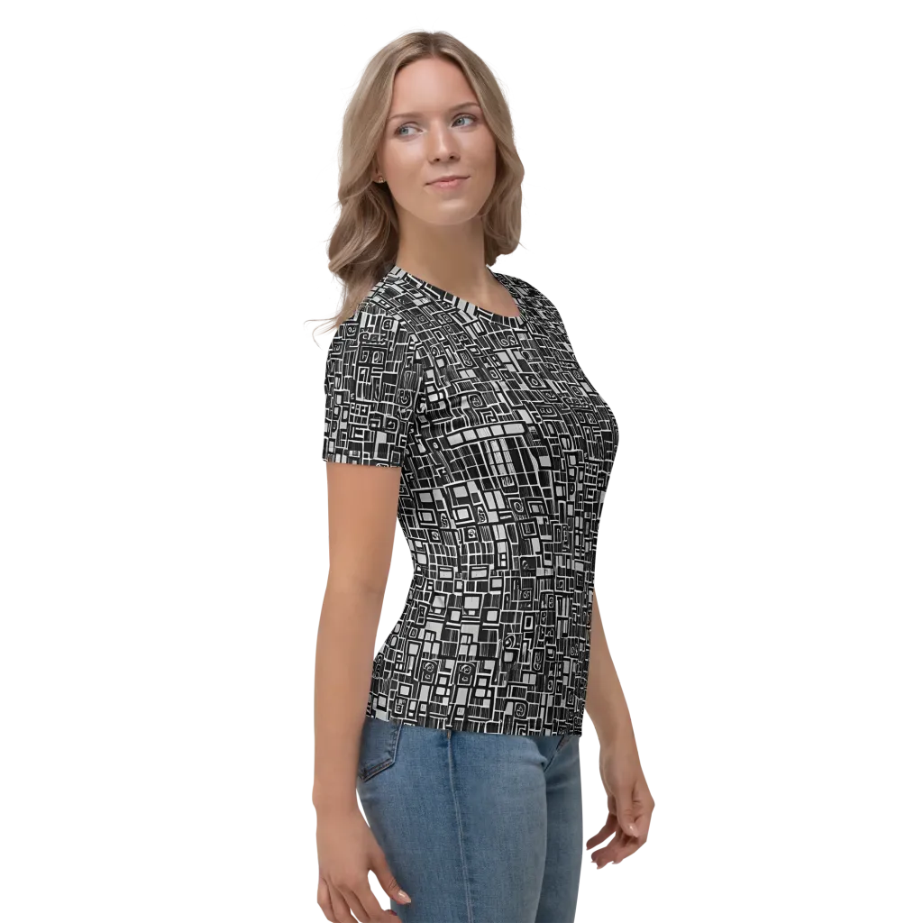 Monochrome Maze on Women's Crew Neck T-Shirt — Right