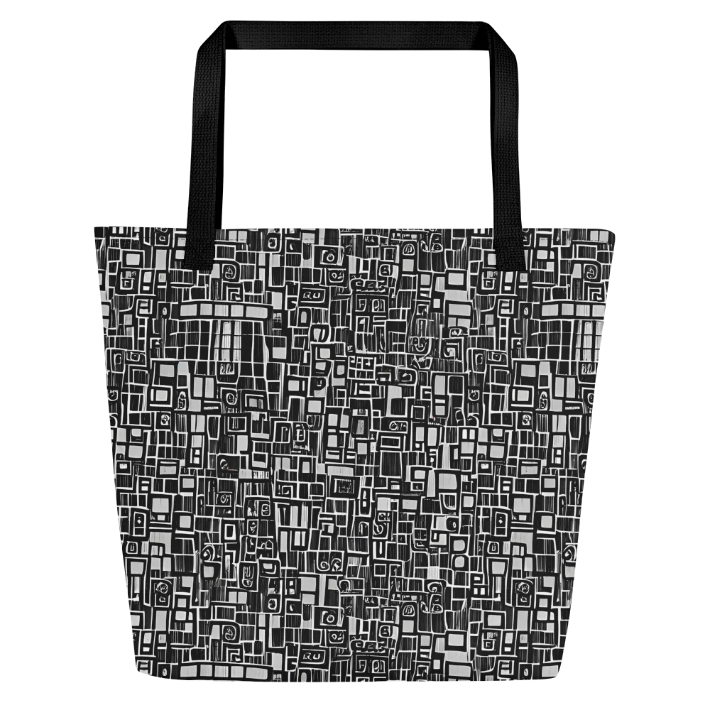 Monochrome Maze on Large Tote Bag W/ Pocket — Front