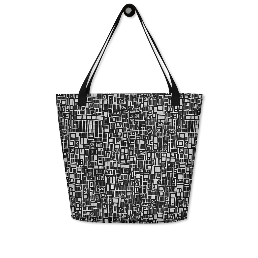 Monochrome Maze on Large Tote Bag W/ Pocket — Front