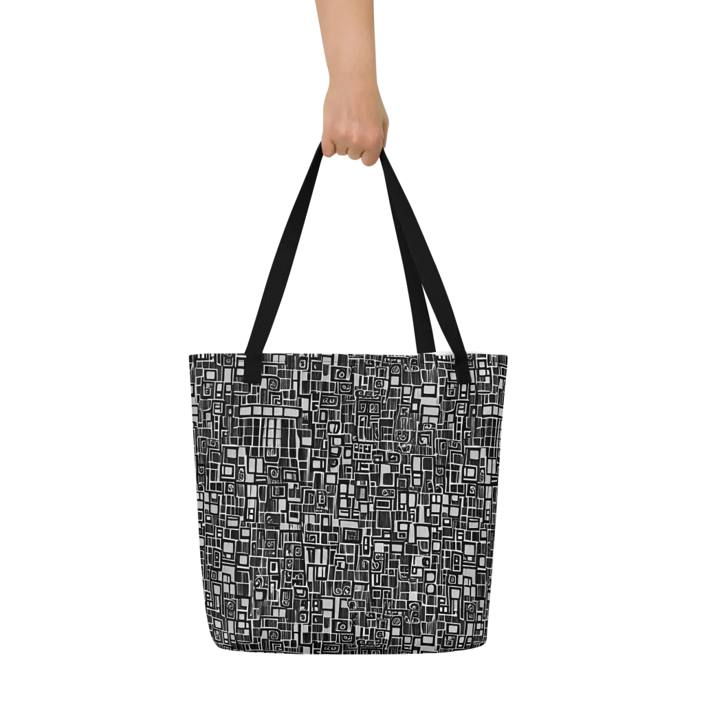 Monochrome Maze on Large Tote Bag W/ Pocket — Front