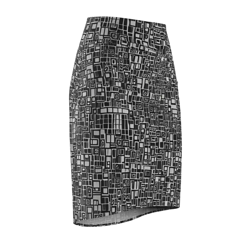 Monochrome Maze on Pencil Skirt — Front Side