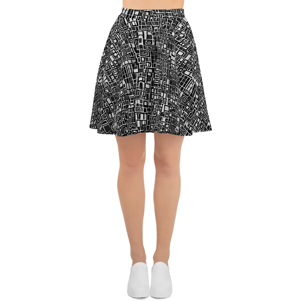 Monochrome Maze on Skater Skirt — Front