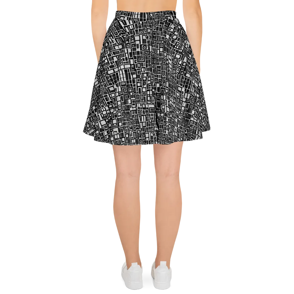 Monochrome Maze on Skater Skirt — Back