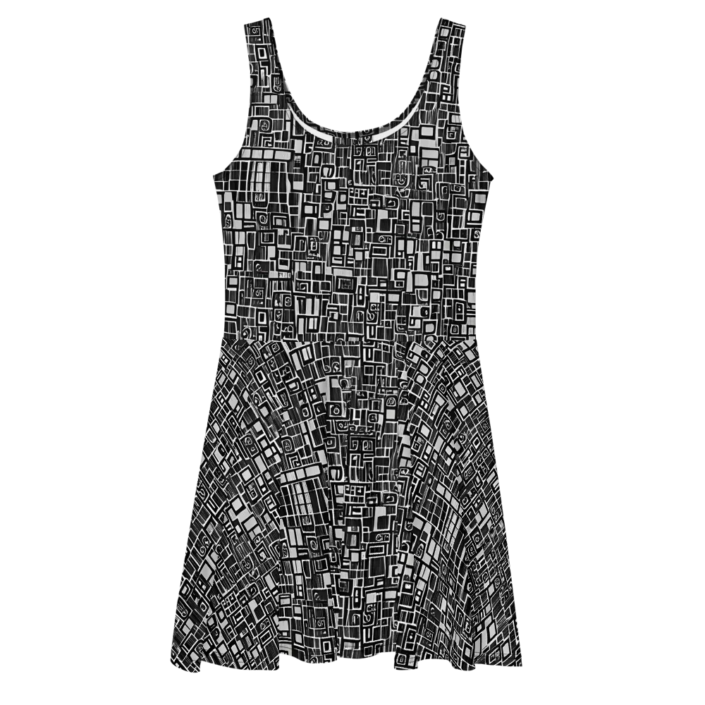 Monochrome Maze on Skater Dress — Front