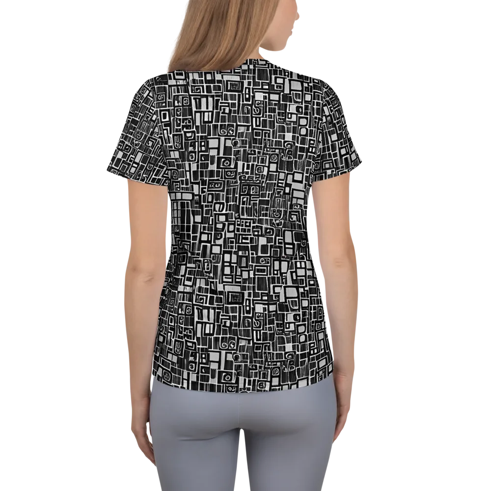 Monochrome Maze on Women's Athletic T-Shirt — Back
