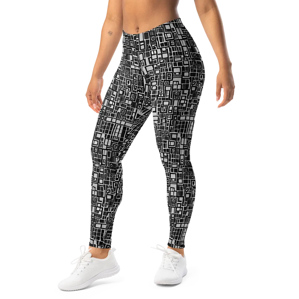Monochrome Maze on Leggings — Left Front