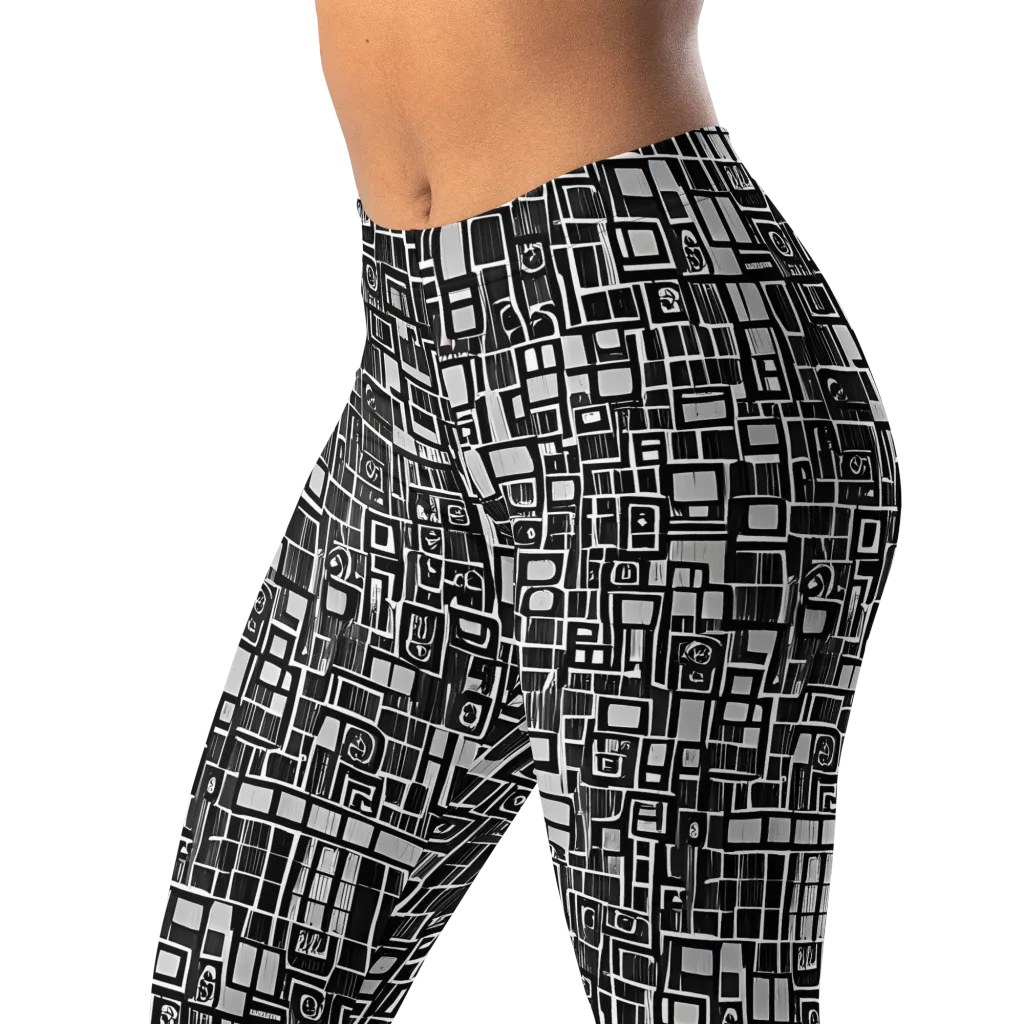 Monochrome Maze on Leggings — Left Front