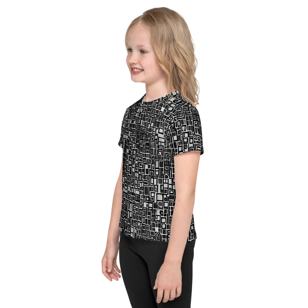 Monochrome Maze on Kids Crew Neck T-Shirt — Left