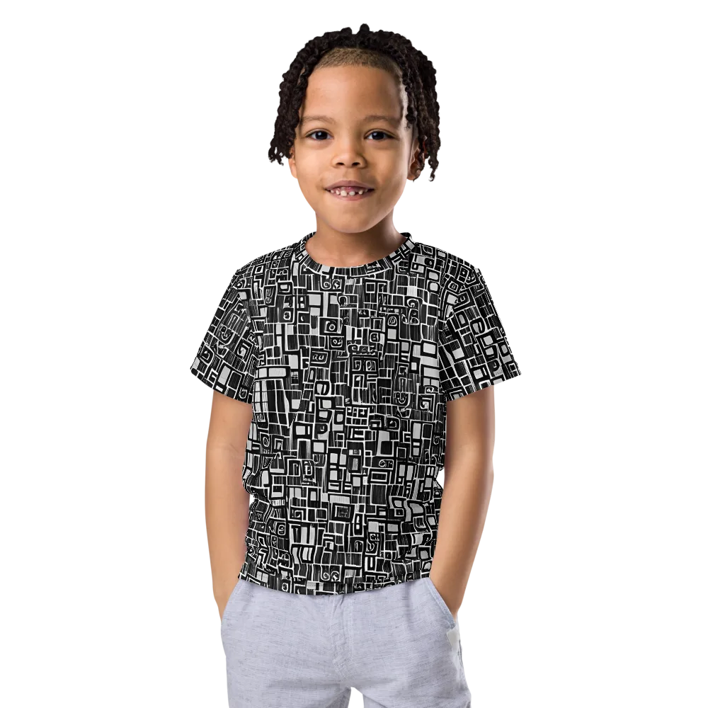 Monochrome Maze on Kids Crew Neck T-Shirt — Front