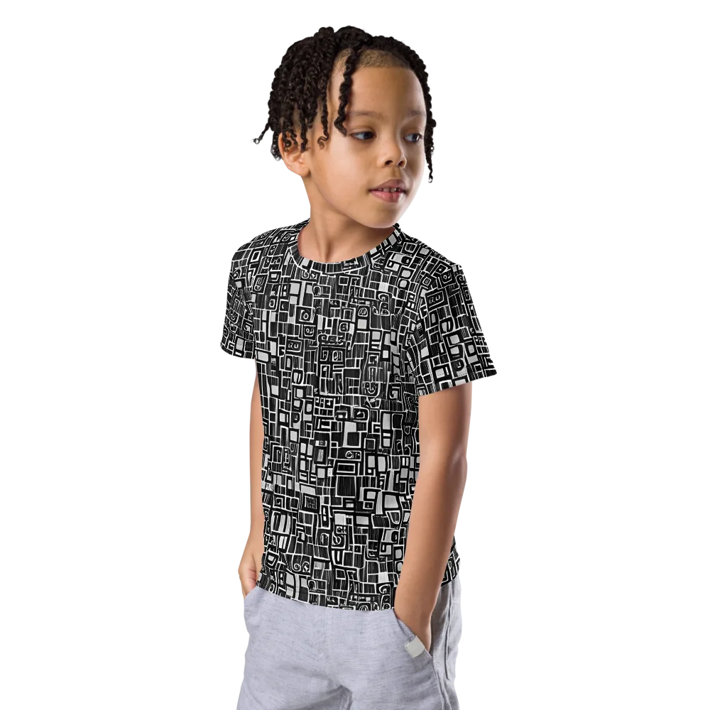 Monochrome Maze on Kids Crew Neck T-Shirt — Left Front